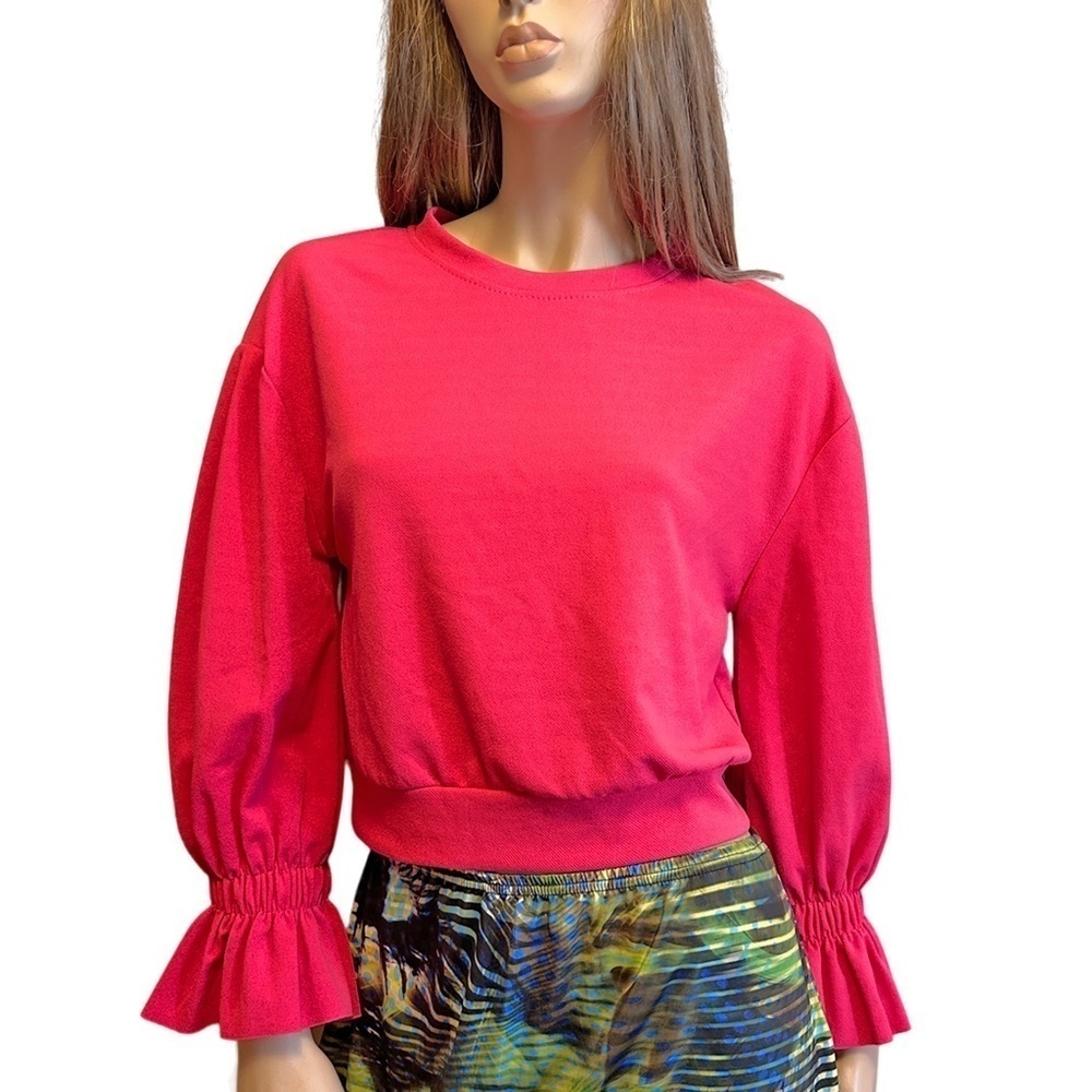 Italian Style Top Blouse Pullover Bubblegum Pink Long Flutter Sleeve NWOT